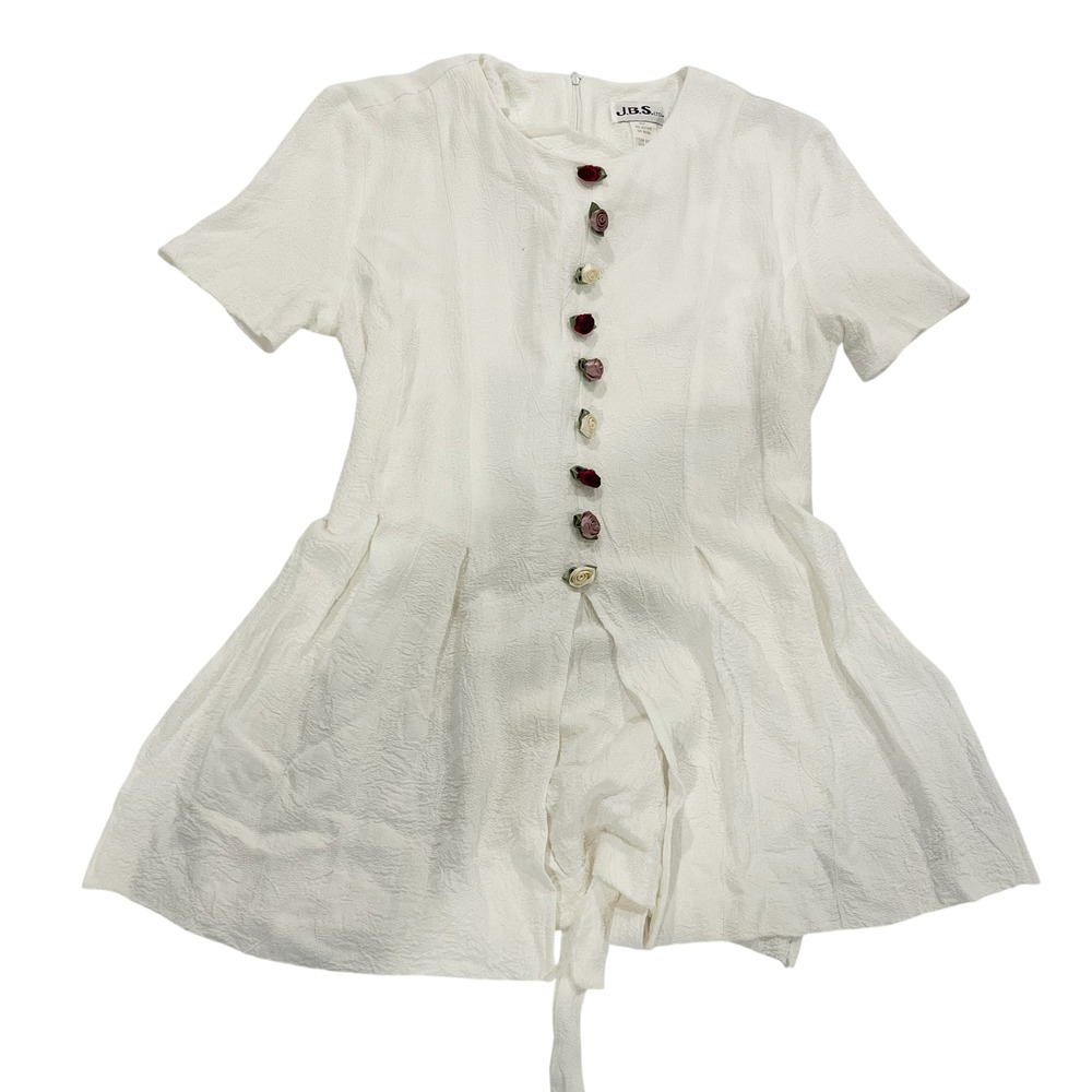 Vintage JBS Ltd White Rosette Tunic Mini Angelcore 90s Cottage Boho - Size 12